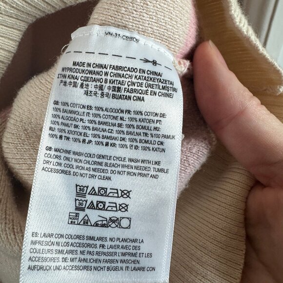 Vans V-Neck Sweater Women’s Large Pink Beige Plaid Check Knit 100% Cotton - Picture 7 of 8